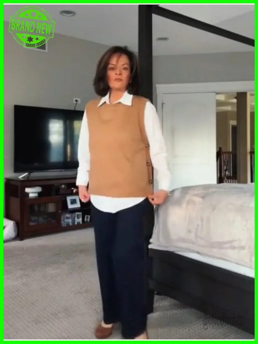 Ribbed Knit Sleeveless Sweater Vest with Button Details